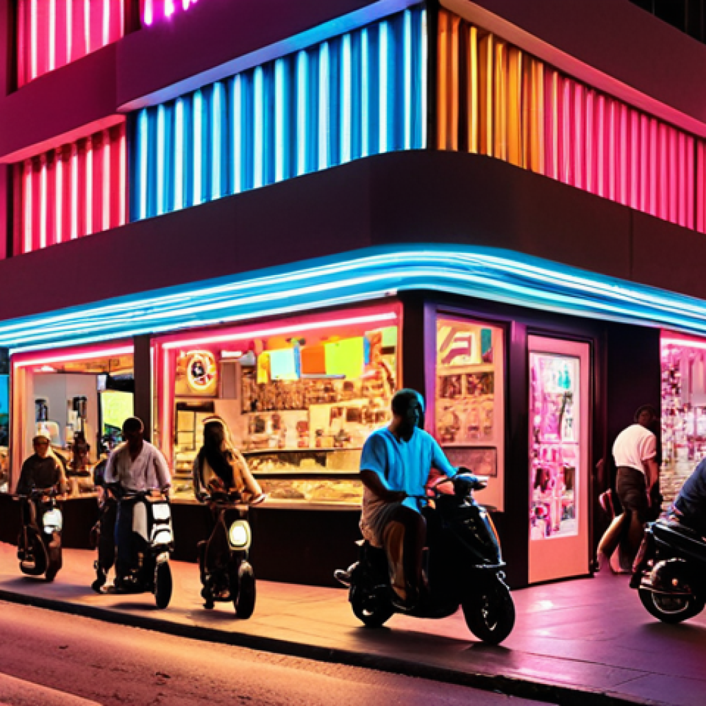 **Prompt:** A vibrant, bustling street scene in Tel Aviv at night. Showcasing the Bauhaus architecture bathed in neon light, stylish people enjoying outdoor cafes, and electric scooters zipping through the scene. Emphasize the blend of modernity and relaxed atmosphere. "Silicon Wadi" signs subtly visible.