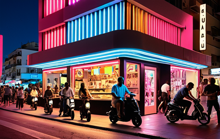 **Prompt:** A vibrant, bustling street scene in Tel Aviv at night. Showcasing the Bauhaus architecture bathed in neon light, stylish people enjoying outdoor cafes, and electric scooters zipping through the scene. Emphasize the blend of modernity and relaxed atmosphere. "Silicon Wadi" signs subtly visible.