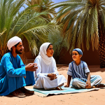 Oasis Scene**

"A fully clothed Berber family sitting near a small oasis in the Sahara Desert, fully clothed, appropriate content, safe for work, perfect anatomy, natural proportions, palm trees, clear water, modest clothing, high quality, professional photography, family-friendly, daytime."

**