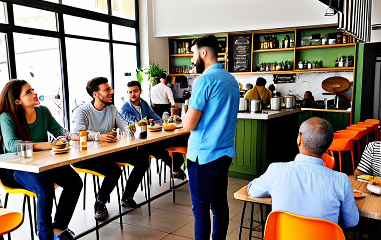 **

"A bustling Tel Aviv cafe scene, filled with young entrepreneurs in modest clothing, discussing innovative ideas and pitching to investors, safe for work, appropriate content, fully clothed, professional, perfect anatomy, natural proportions, bright and vibrant colors, modern setting, family-friendly."

**
