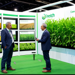 Agritech Innovation**

"A bright and modern agricultural technology trade show booth, showcasing advanced irrigation systems and vertical farming techniques, fully clothed engineers and agronomists in professional attire discussing innovations, safe for work, appropriate content, perfect anatomy, natural proportions, family-friendly, professional photography, high quality."

**