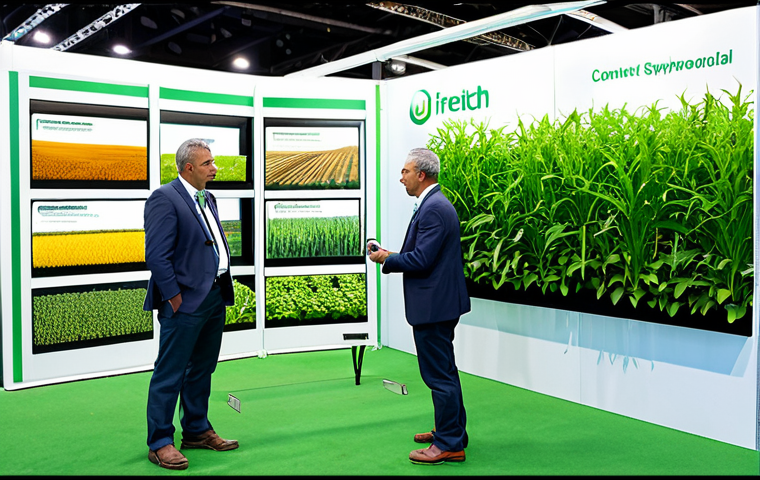 Agritech Innovation**

"A bright and modern agricultural technology trade show booth, showcasing advanced irrigation systems and vertical farming techniques, fully clothed engineers and agronomists in professional attire discussing innovations, safe for work, appropriate content, perfect anatomy, natural proportions, family-friendly, professional photography, high quality."

**