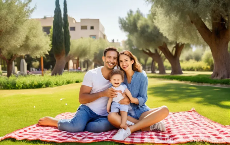 이스라엘에서의 자동차 보험 규정 - **A joyful family picnic in an Israeli park:** "A happy young family, consisting of a mother, a fath...