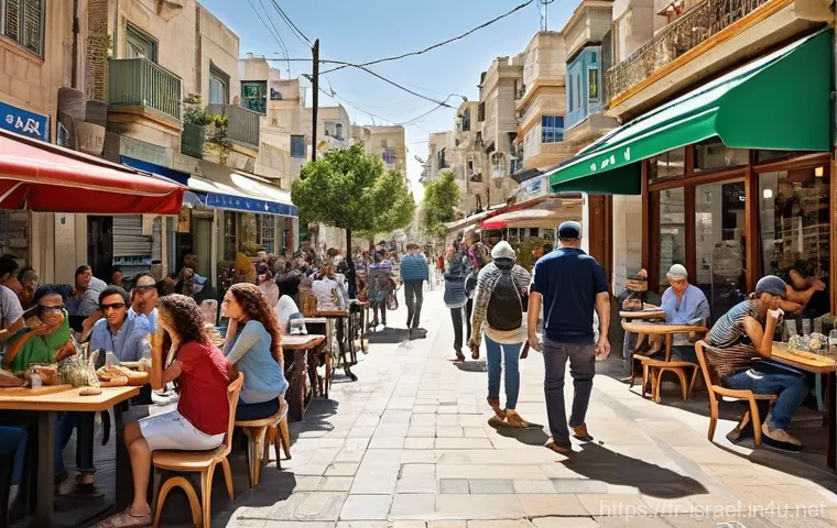 이스라엘의 공식 언어 히브리어 아랍어 - **Prompt 1: Vibrant Hebrew Urban Life**
"A bustling, sun-drenched street scene in a modern Israe...