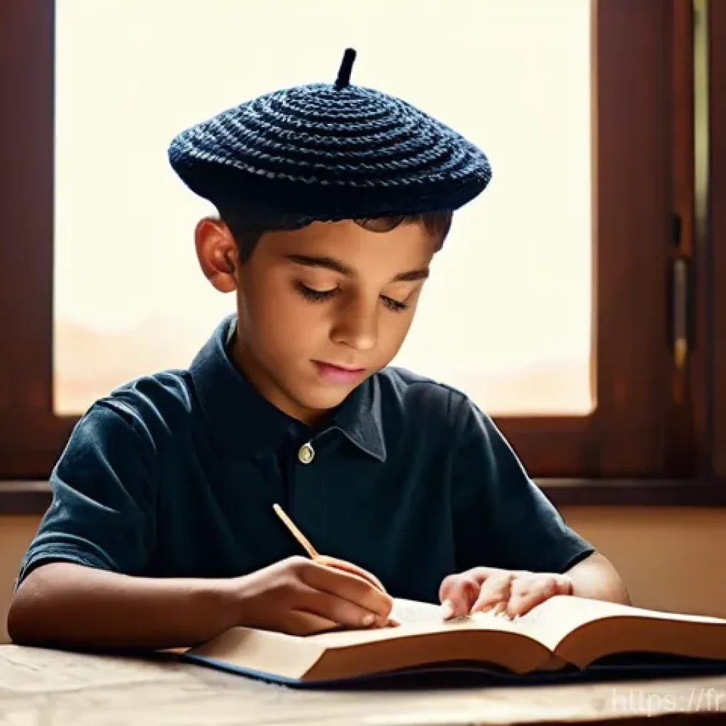 이스라엘 전통 의복  키파와 탈리트 - **Prompt 1: A Young Boy's Quiet Reflection with his Kippa**
    "A serene portrait of a young Jewish...