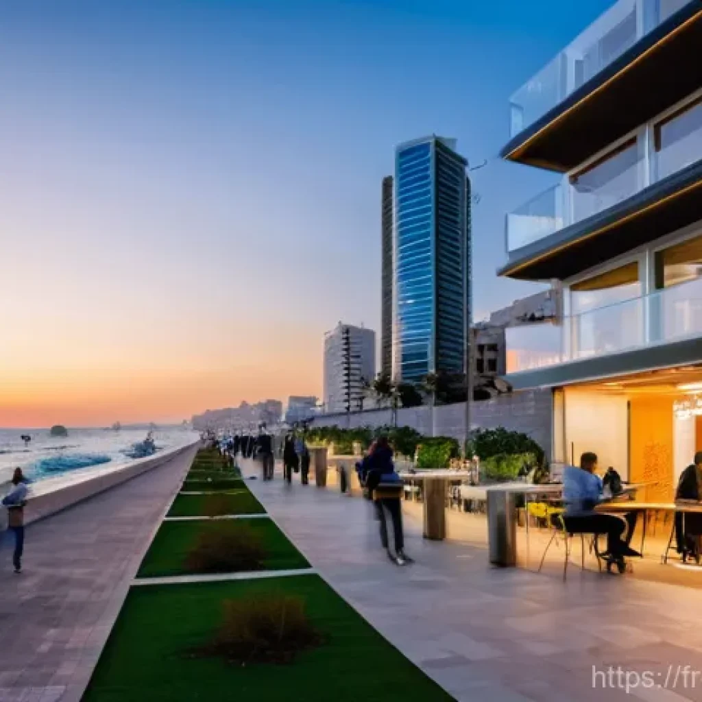 이스라엘 주요 도시의 역사적 발전 - **Tel Aviv: The Creative Bubble & Startup Nation**
    "A vibrant and dynamic street scene in Tel Av...