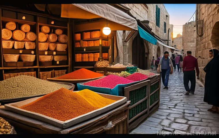 이스라엘에서 할 수 있는 전통 체험 여행 - **Jerusalem Old City Market at Sunset**
A vibrant and detailed scene capturing the heart of Jeru...