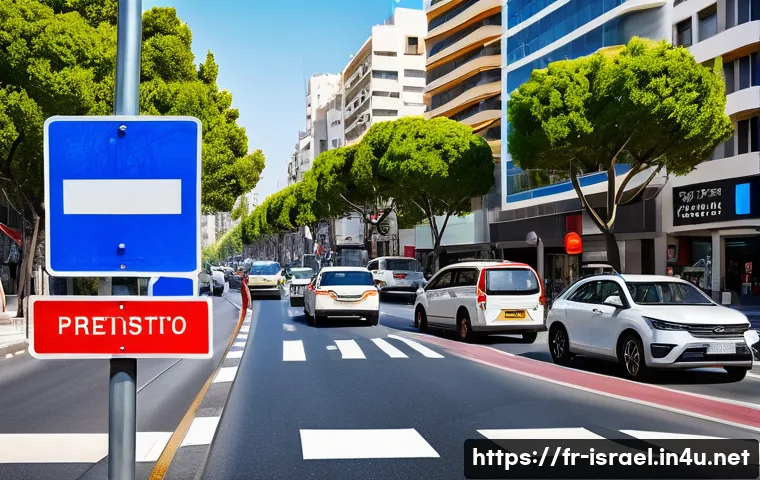 이스라엘에서의 도로 표지판 읽는 법 - A detailed and realistic illustration of Israeli road signs clustered together on a busy urban stree...