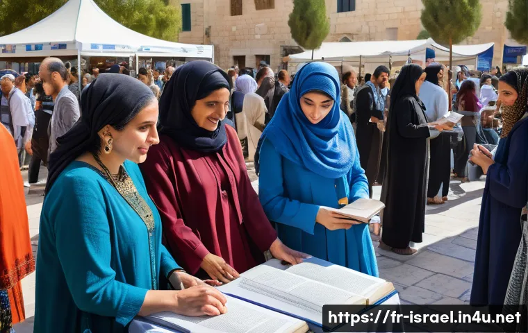 이스라엘의 현대 문학 - A vibrant contemporary Israeli literary festival scene in Jerusalem, featuring diverse authors inclu...