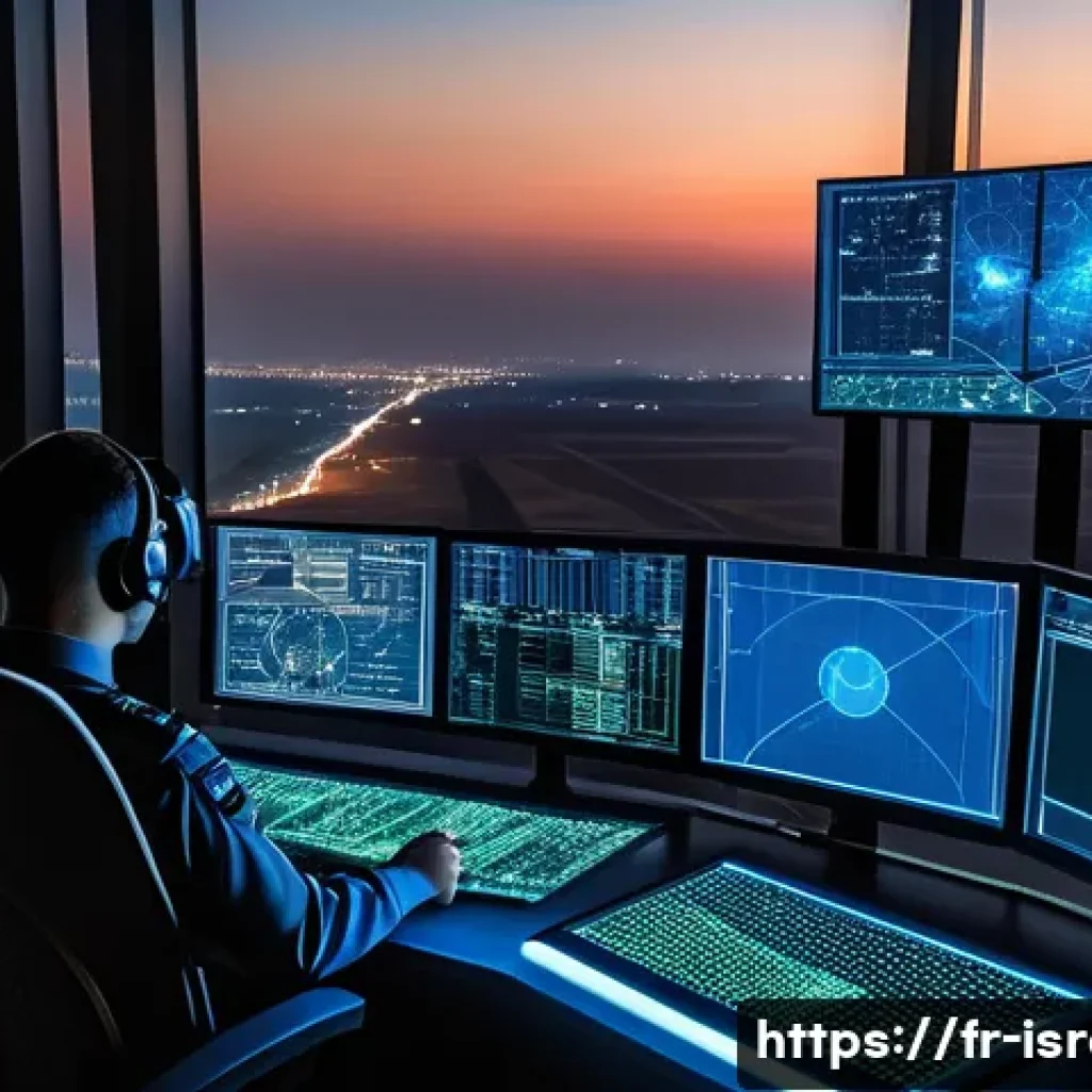 이스라엘의 군사적 발전과 외교 정책 - A highly detailed futuristic military command center showcasing Israel’s Iron Dome missile defense s...