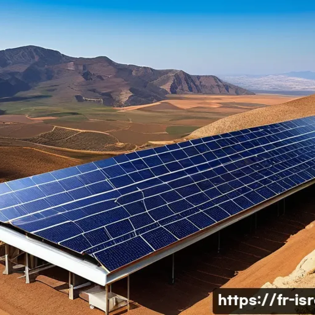 이스라엘의 에너지 기술 수출 - A high-efficiency solar panel installation in a sunny, arid Mediterranean landscape, featuring sleek...