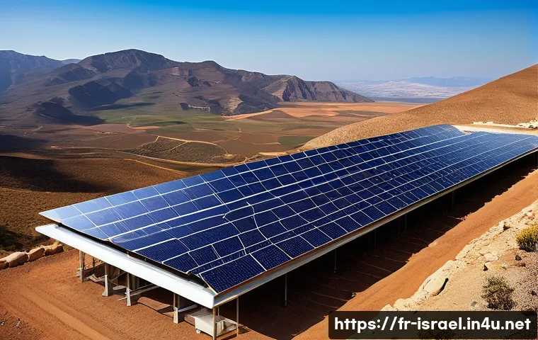 이스라엘의 에너지 기술 수출 - A high-efficiency solar panel installation in a sunny, arid Mediterranean landscape, featuring sleek...