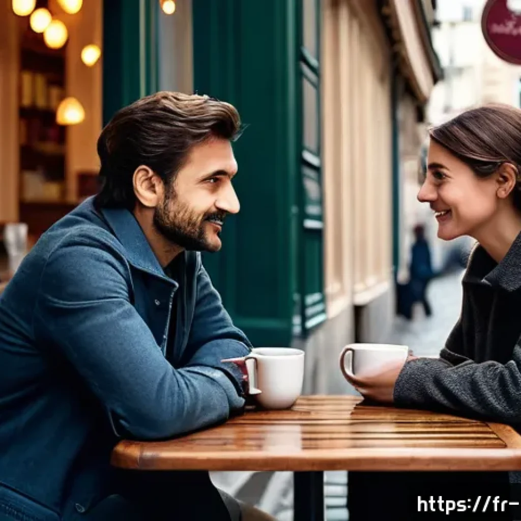 이스라엘과 관련된 유명 학자와 철학자 - A warm and intimate scene depicting two French adults engaged in a genuine "I-Thou" dialogue in a co...