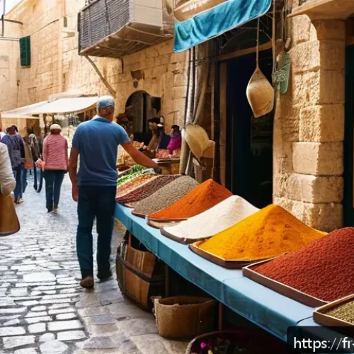 이스라엘의 주요 도시 특징 비교 - A vibrant street scene in Jerusalem&rsquo;s Old City showcasing the harmonious blend of ancient stone buil...