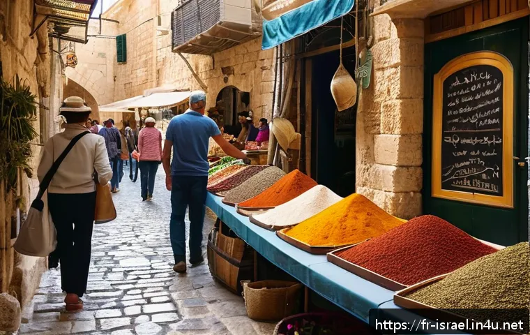 이스라엘의 주요 도시 특징 비교 - A vibrant street scene in Jerusalem&rsquo;s Old City showcasing the harmonious blend of ancient stone buil...