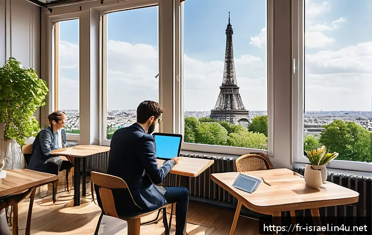 이스라엘의 비즈니스 영어 교육 - A modern, bright co-working space in Paris with diverse professionals engaged in an interactive Engl...